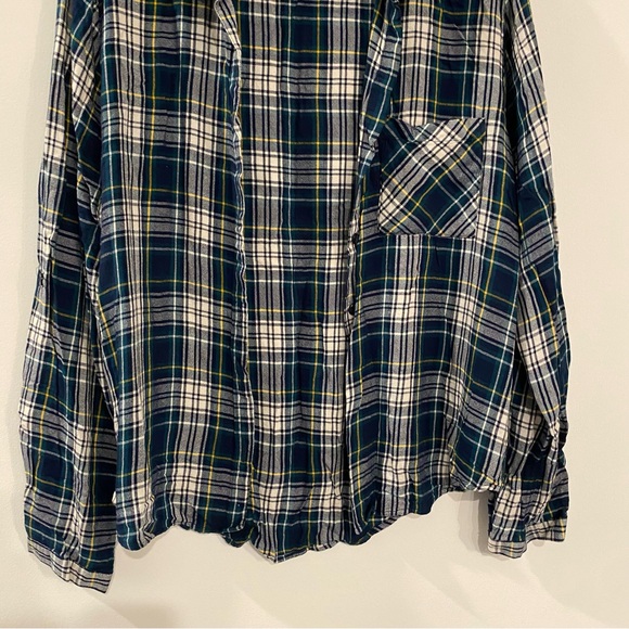 Eddie Bauer Blue Green & White Viscose Plaid Button Down Long Sleeve Blouse - Picture 3 of 10